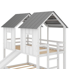 Bellemave® Twin Size House Bunk Bed with Slide and Windows - Bellemave