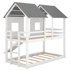 Bellemave® Twin Size House Bunk Bed with Slide and Windows - Bellemave