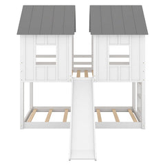 Bellemave® Twin Size House Bunk Bed with Slide and Windows - Bellemave