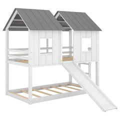 Bellemave® Twin Size House Bunk Bed with Slide and Windows - Bellemave