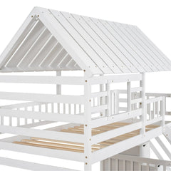 Bellemave® Twin Size House Bunk Bed with Trundle and Slide, Storage Staircase, Roof and Window Design - Bellemave