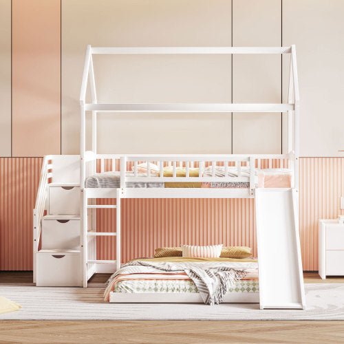 Bellemave® Twin Size House Bunk Bed with Two Drawers and Slide - Bellemave