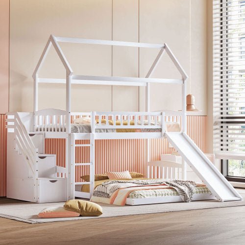 Bellemave® Twin Size House Bunk Bed with Two Drawers and Slide - Bellemave