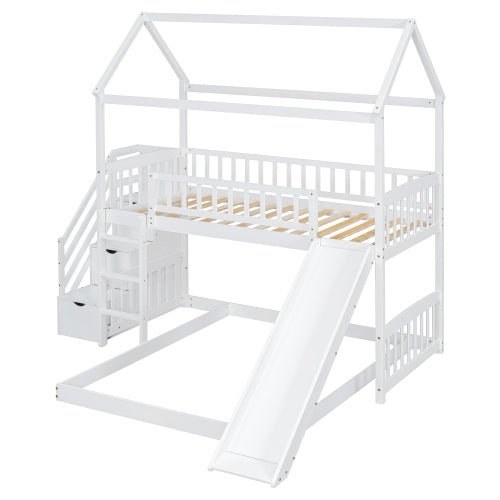 Bellemave® Twin Size House Bunk Bed with Two Drawers and Slide - Bellemave