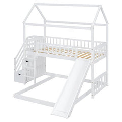 Bellemave® Twin Size House Bunk Bed with Two Drawers and Slide - Bellemave