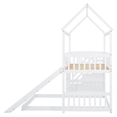 Bellemave® Twin Size House Bunk Bed with Two Drawers and Slide - Bellemave