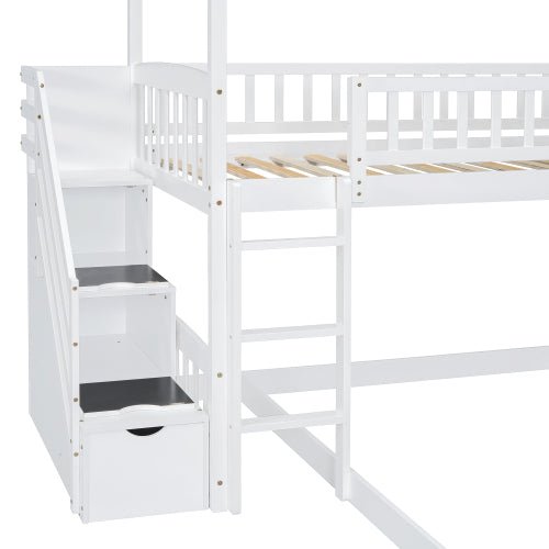 Bellemave® Twin Size House Bunk Bed with Two Drawers and Slide - Bellemave