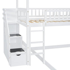 Bellemave® Twin Size House Bunk Bed with Two Drawers and Slide - Bellemave