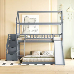 Bellemave® Twin Size House Bunk Bed with Two Drawers and Slide - Bellemave