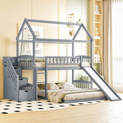 Bellemave® Twin Size House Bunk Bed with Two Drawers and Slide - Bellemave
