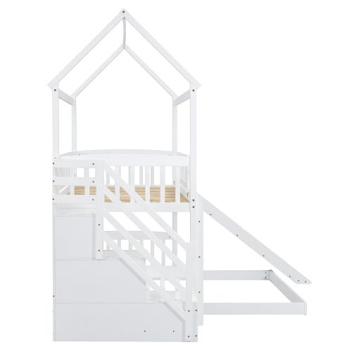 Bellemave® Twin Size House Bunk Bed with Two Drawers and Slide - Bellemave