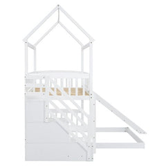 Bellemave® Twin Size House Bunk Bed with Two Drawers and Slide - Bellemave