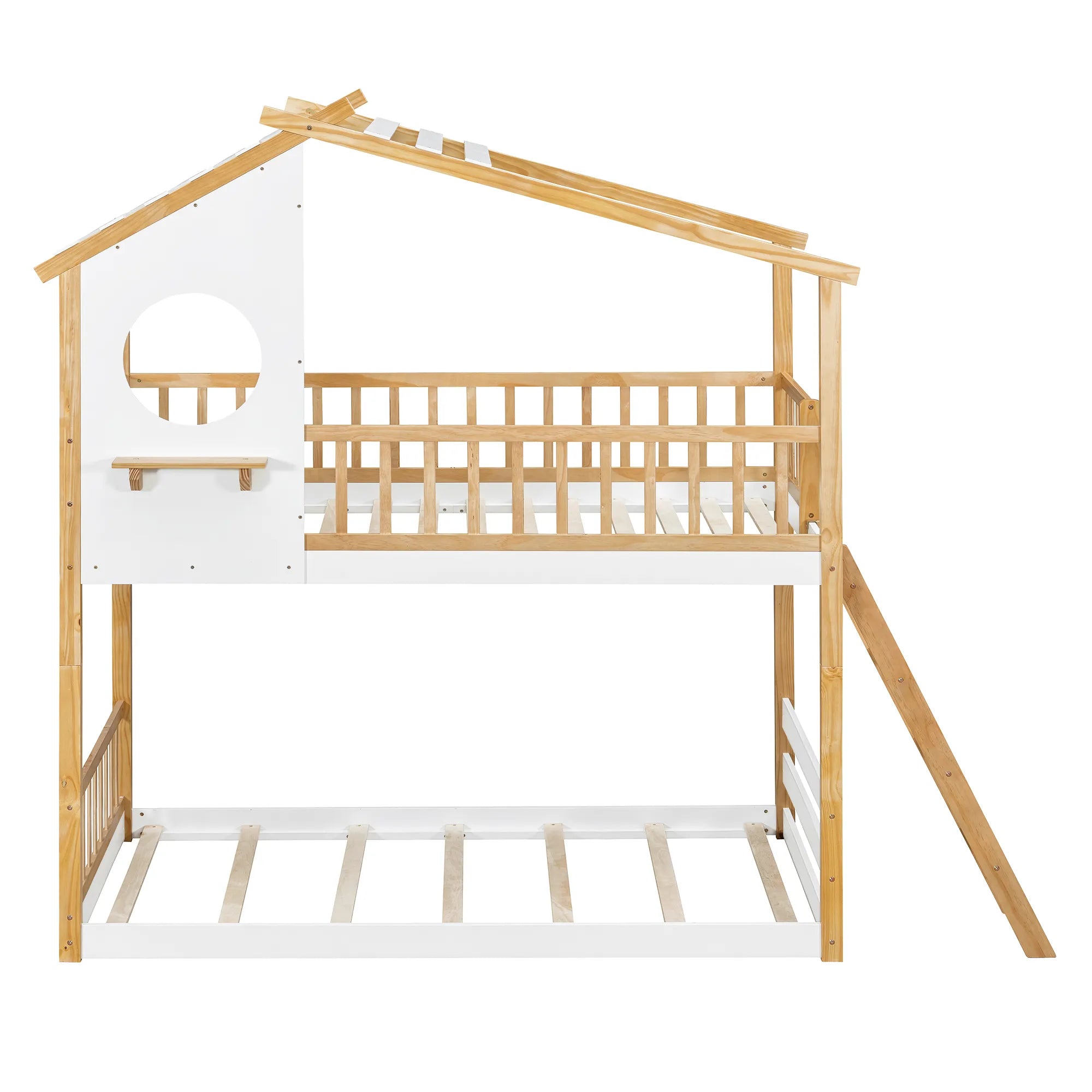 Bellemave® Twin Size House Bunk Bed Wood Bed with Roof, Window, Ladder - Bellemave