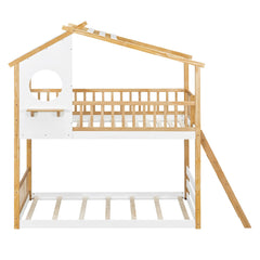Bellemave® Twin Size House Bunk Bed Wood Bed with Roof, Window, Ladder - Bellemave