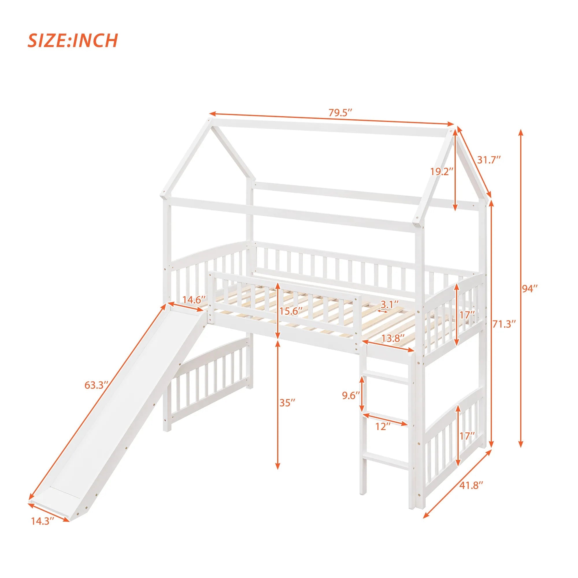Bellemave® Twin Size House Loft Bed with Ladder and Slide - Bellemave