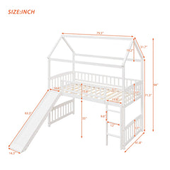 Bellemave® Twin Size House Loft Bed with Ladder and Slide - Bellemave