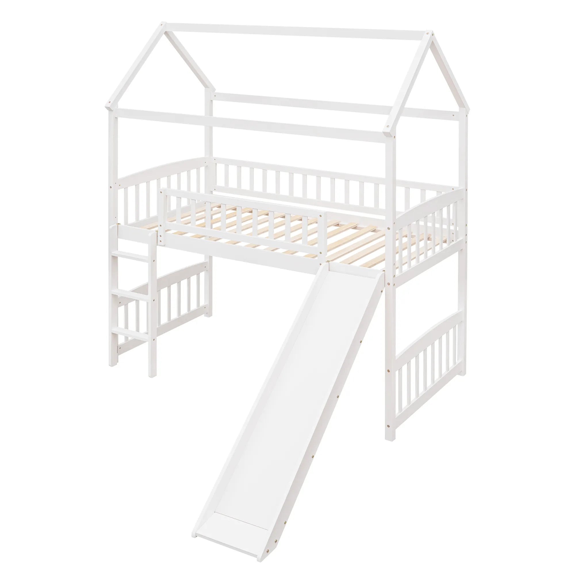Bellemave® Twin Size House Loft Bed with Ladder and Slide - Bellemave