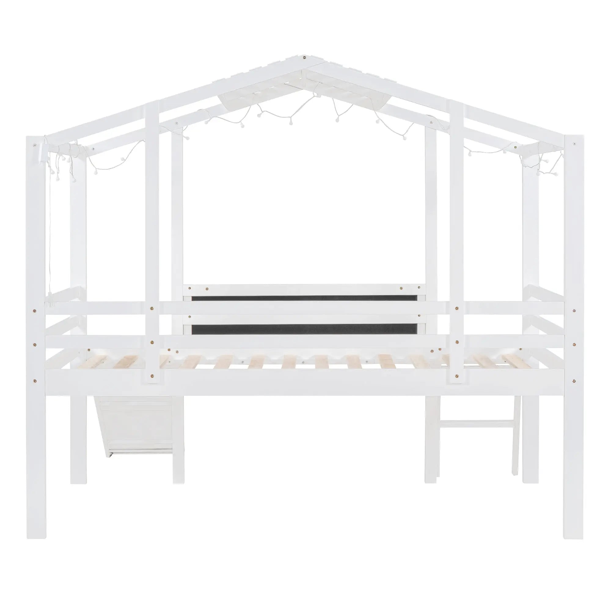 Bellemave® Twin Size House Loft Bed with Ladder and Slide,Blackboard and Light Strip on the Roof - Bellemave