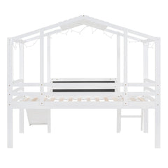 Bellemave® Twin Size House Loft Bed with Ladder and Slide,Blackboard and Light Strip on the Roof - Bellemave