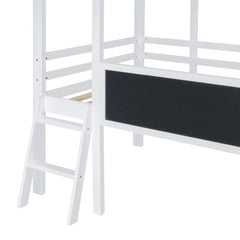 Bellemave® Twin Size House Loft Bed with Ladder and Slide,Blackboard and Light Strip on the Roof - Bellemave