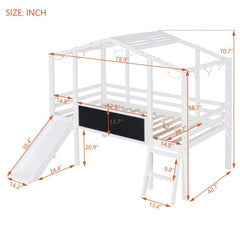 Bellemave® Twin Size House Loft Bed with Ladder and Slide,Blackboard and Light Strip on the Roof - Bellemave