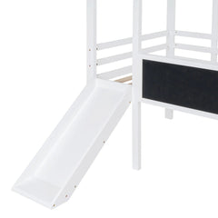 Bellemave® Twin Size House Loft Bed with Ladder and Slide,Blackboard and Light Strip on the Roof - Bellemave