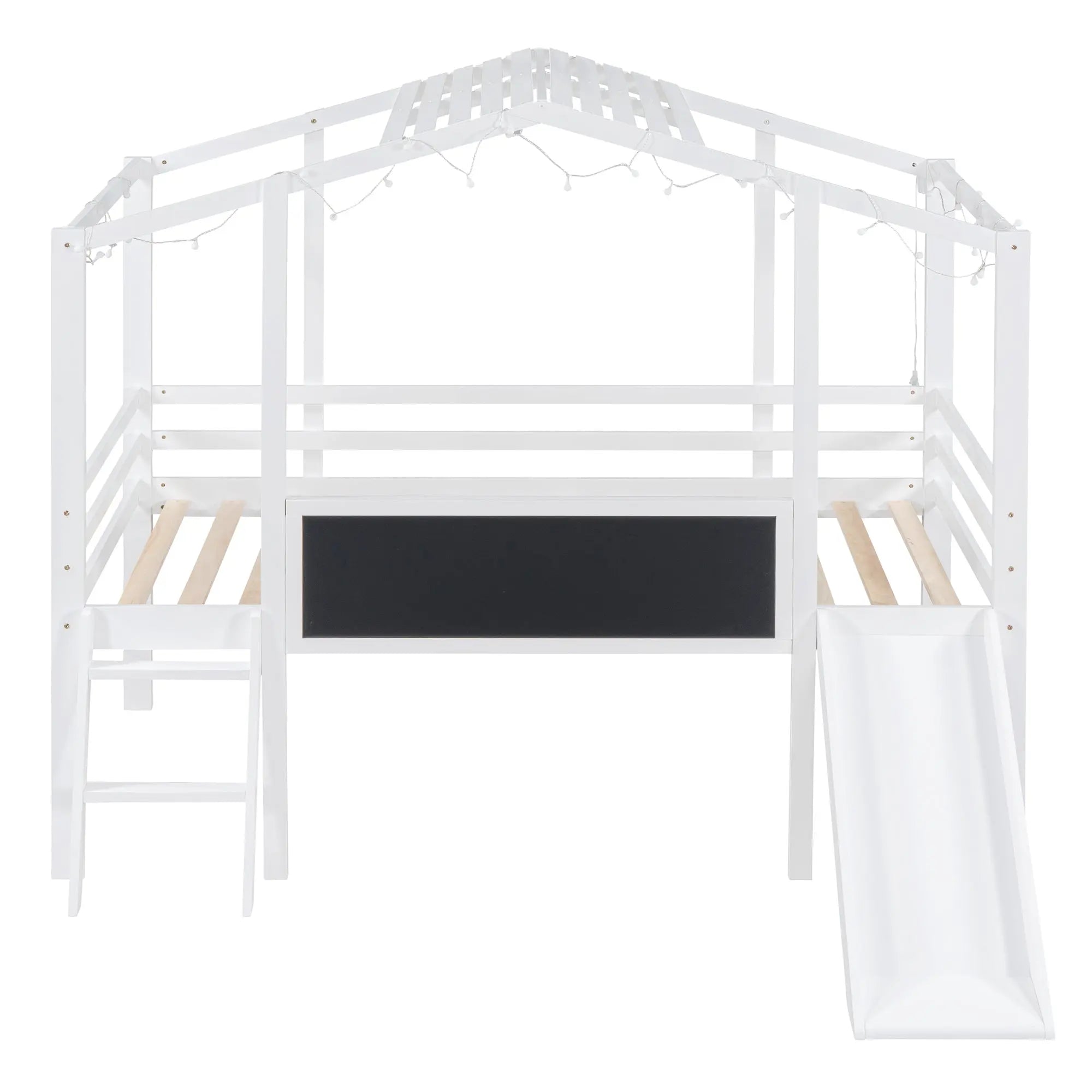 Bellemave® Twin Size House Loft Bed with Ladder and Slide,Blackboard and Light Strip on the Roof - Bellemave