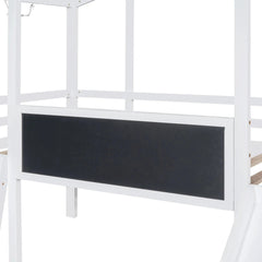 Bellemave® Twin Size House Loft Bed with Ladder and Slide,Blackboard and Light Strip on the Roof - Bellemave