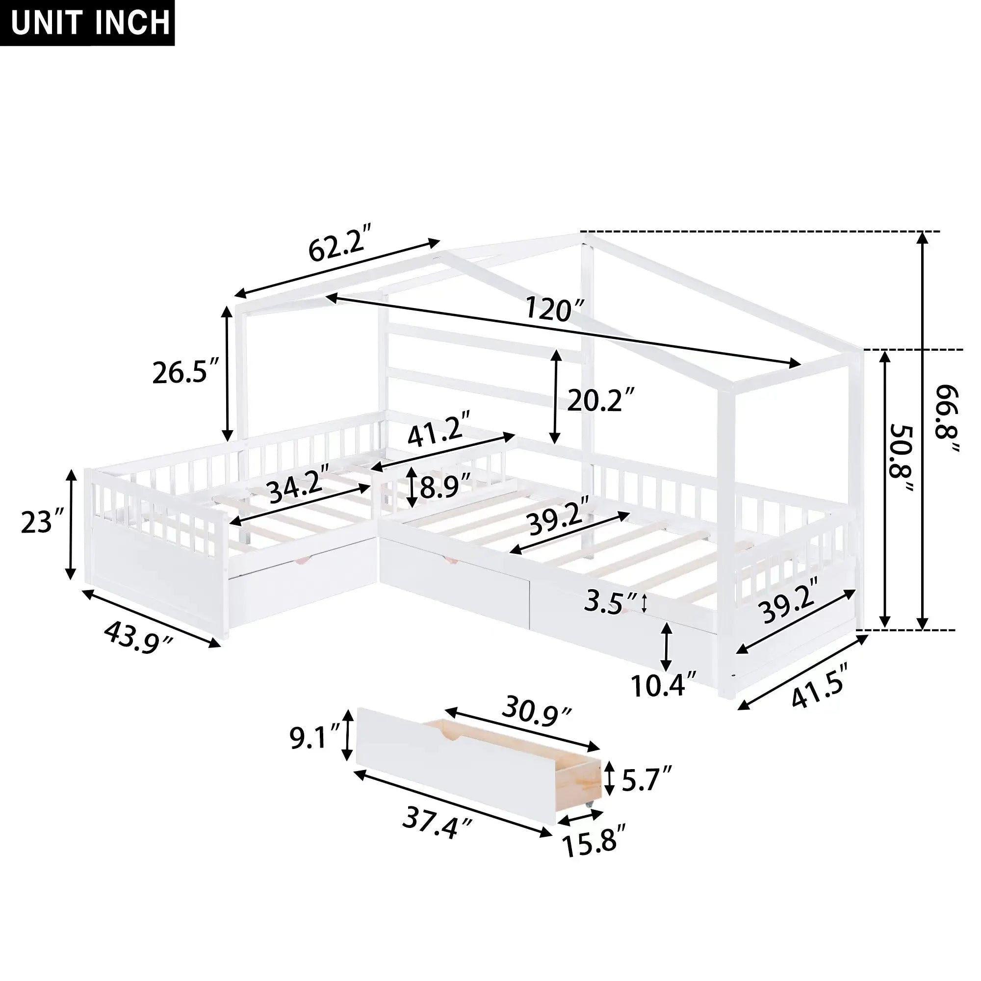 Bellemave® Twin Size House Platform Bed with Three Storage Drawers - Bellemave