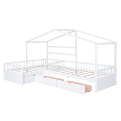 Bellemave® Twin Size House Platform Bed with Three Storage Drawers - Bellemave