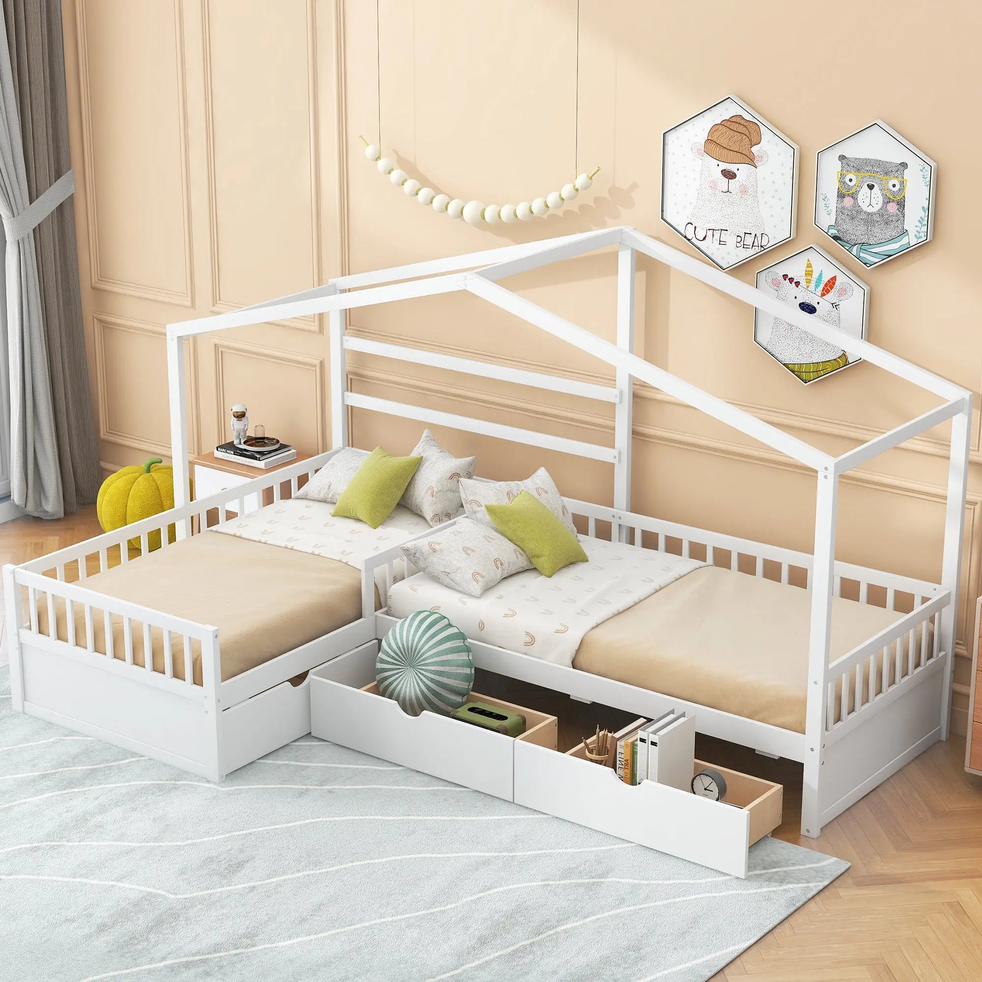Bellemave® Twin Size House Platform Bed with Three Storage Drawers - Bellemave