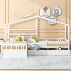 Bellemave® Twin Size House Platform Bed with Three Storage Drawers - Bellemave