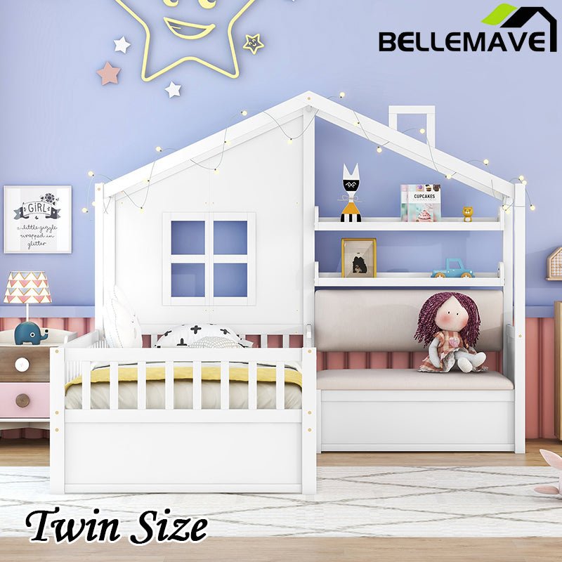 Bellemave® Twin Size House Platform Bed with Two Drawers and Storage Shelf - Bellemave
