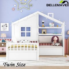Bellemave® Twin Size House Platform Bed with Two Drawers and Storage Shelf - Bellemave