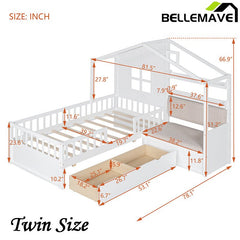 Bellemave® Twin Size House Platform Bed with Two Drawers and Storage Shelf - Bellemave