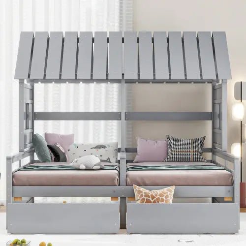 Bellemave® Twin Size House Platform Beds with Two Drawers - Bellemave