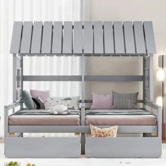 Bellemave® Twin Size House Platform Beds with Two Drawers - Bellemave