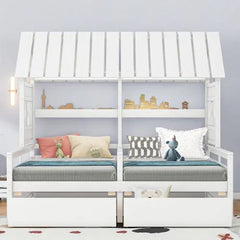 Bellemave® Twin Size House Platform Beds with Two Drawers - Bellemave