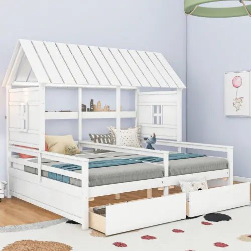 Bellemave® Twin Size House Platform Beds with Two Drawers - Bellemave