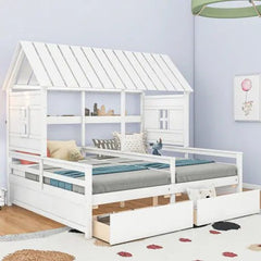 Bellemave® Twin Size House Platform Beds with Two Drawers - Bellemave