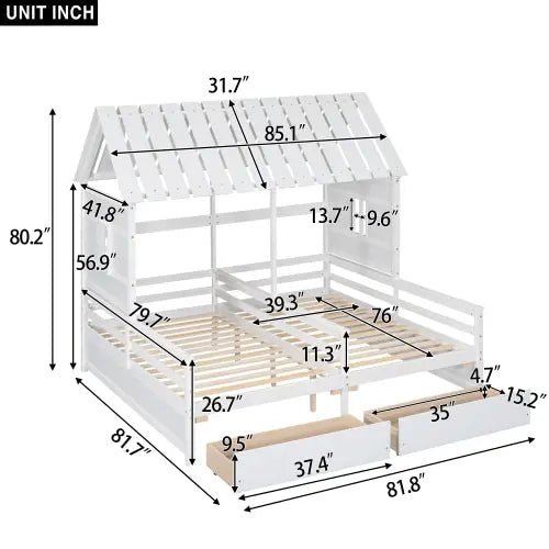 Bellemave® Twin Size House Platform Beds with Two Drawers - Bellemave