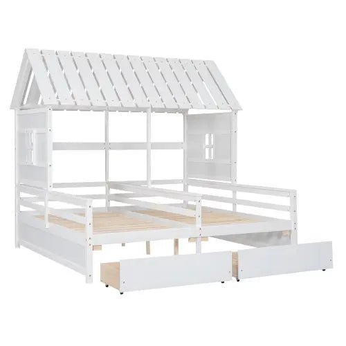 Bellemave® Twin Size House Platform Beds with Two Drawers - Bellemave