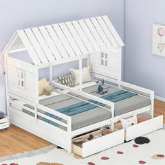 Bellemave® Twin Size House Platform Beds with Two Drawers - Bellemave