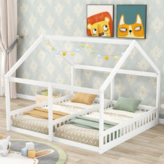 Bellemave® Twin Size House Platform Beds,Two Shared Beds - Bellemave