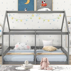 Bellemave® Twin Size House Platform Beds,Two Shared Beds - Bellemave