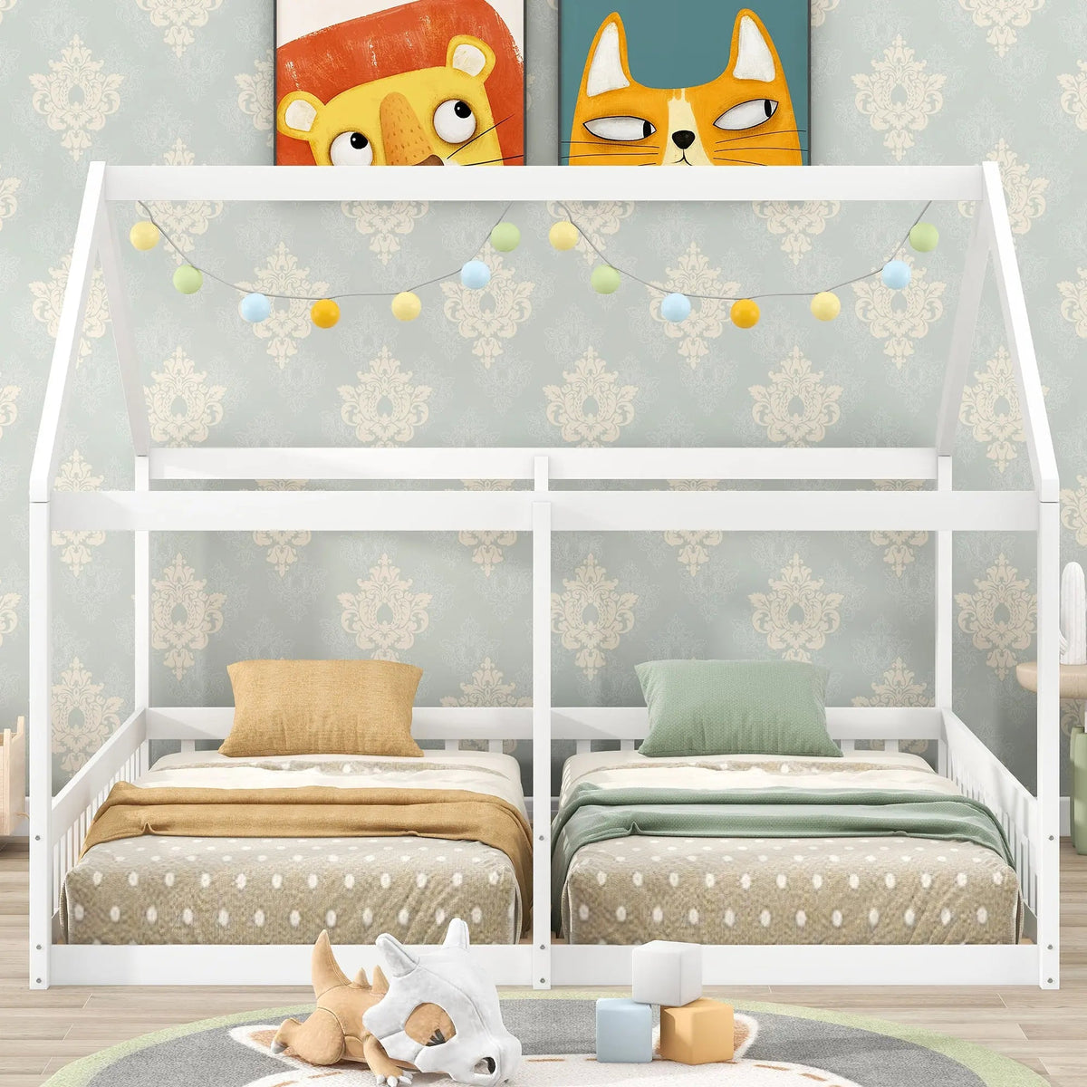 Bellemave® Twin Size House Platform Beds,Two Shared Beds - Bellemave