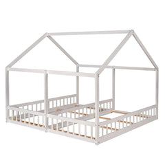 Bellemave® Twin Size House Platform Beds,Two Shared Beds - Bellemave