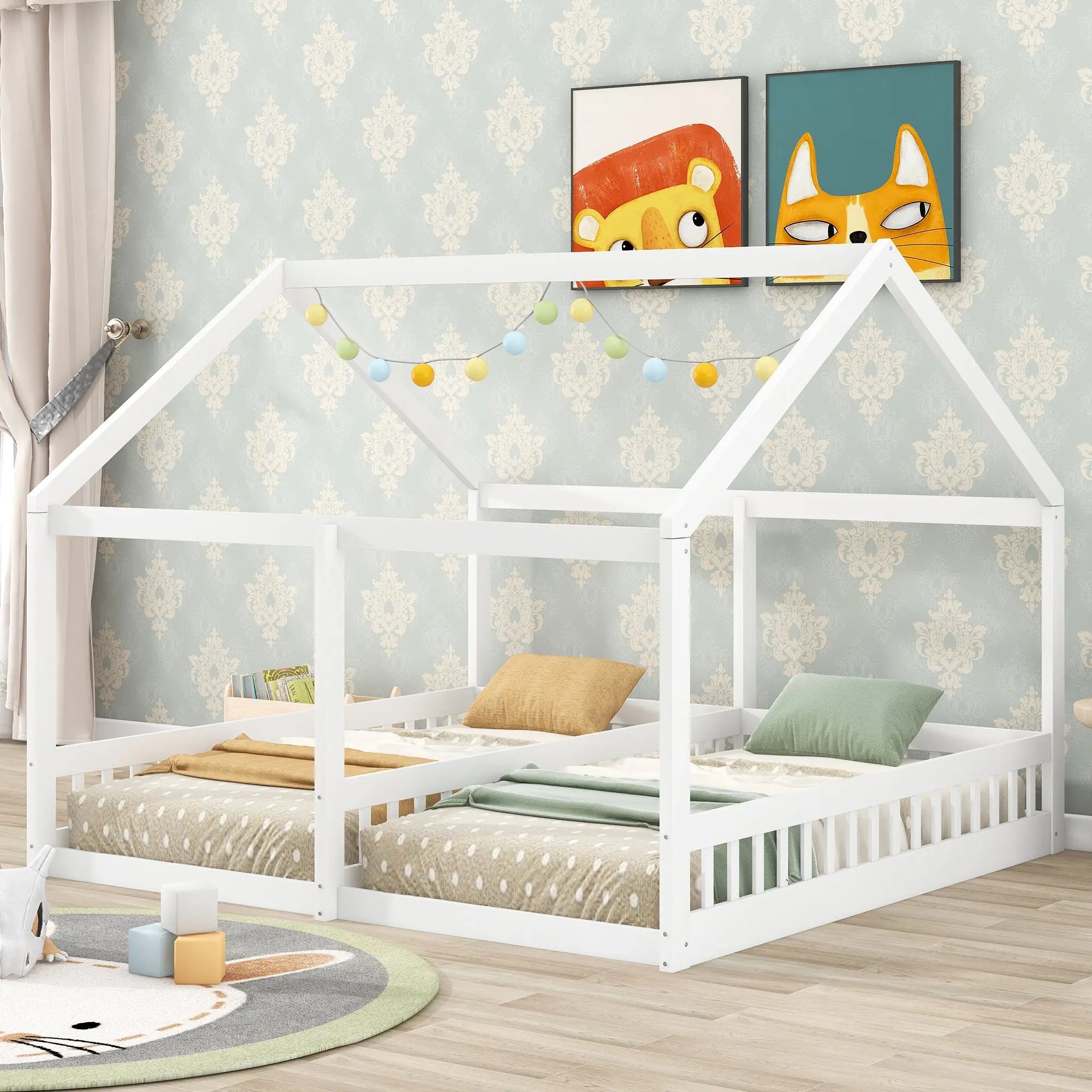 Bellemave® Twin Size House Platform Beds,Two Shared Beds - Bellemave