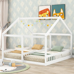 Bellemave® Twin Size House Platform Beds,Two Shared Beds - Bellemave