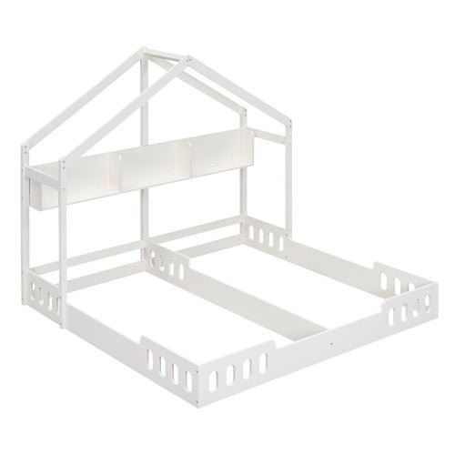 Bellemave® Twin Size House Platform Beds,Two Shared Beds with Shelves and Guardrail - Bellemave